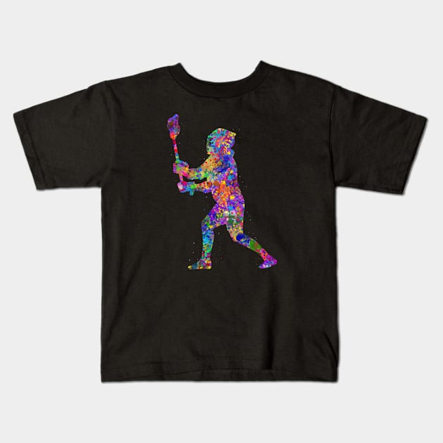 Lacrosse player watercolor Kids T-Shirt by Yahya Art